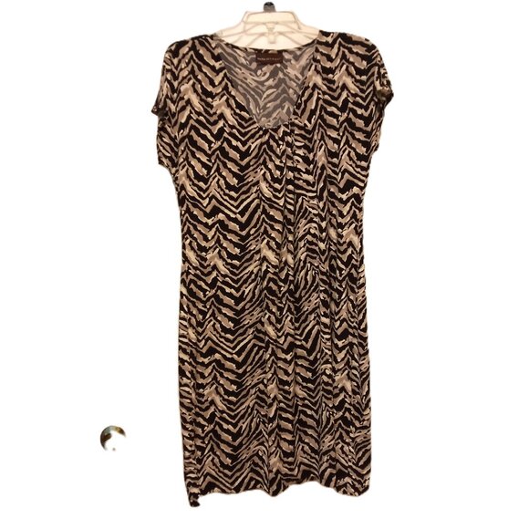 Dana Buchman Animal Print Gathered Neck Knit Dress sz L - Picture 1 of 8